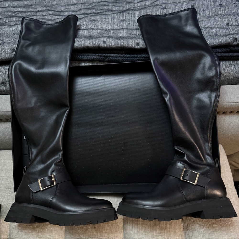 Michael Kors Black Over-the-Knee Boots with Buckle